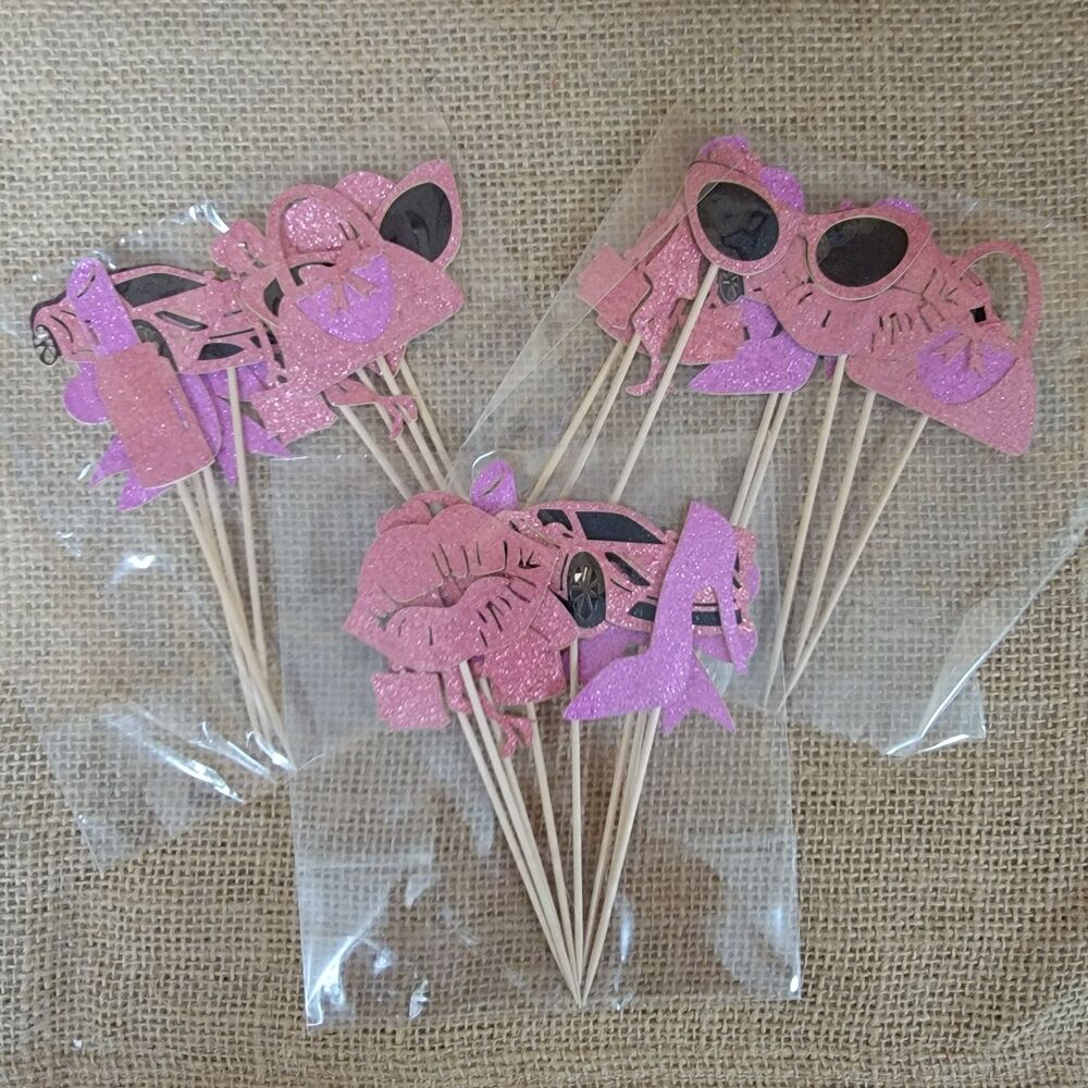 24 Piece Hot Pink Glitter Bridal Shower Picks